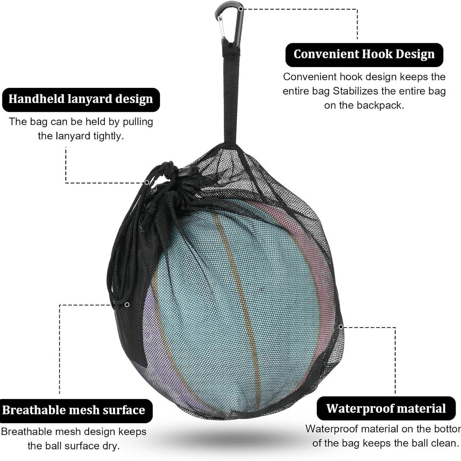 Mesh Sport Carry Bag with Pocket & Carabiner Clip 2