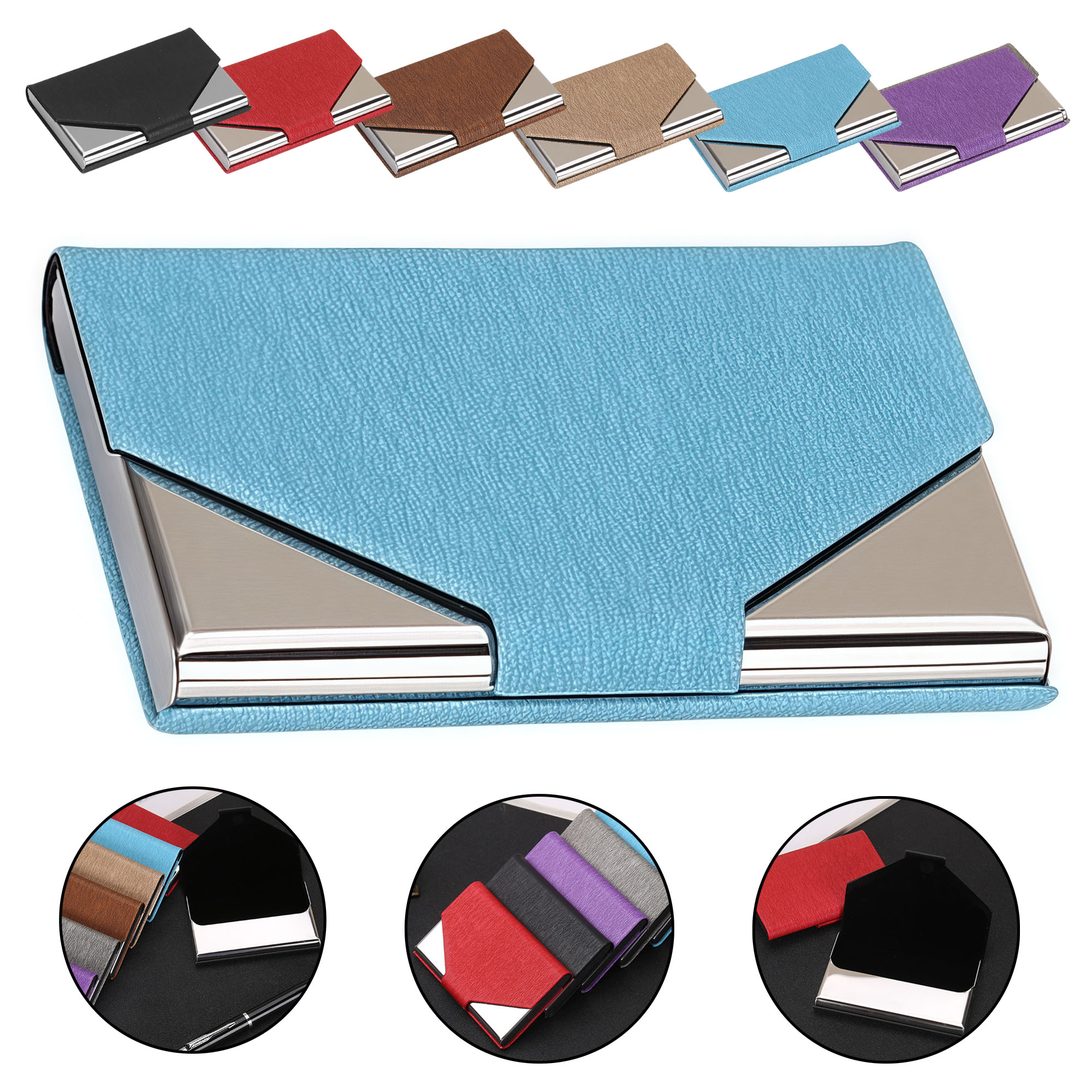 Metal Business Card Holder Office Gift Promotional Stainless Steel PU Card Case with Strong Magnet 9
