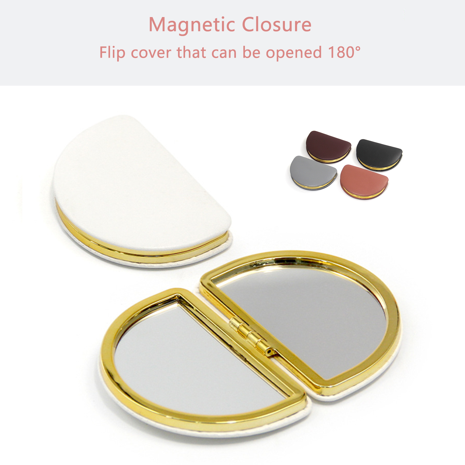 foldable oval magnifying Makeup PU Leather vanity Mirror 9