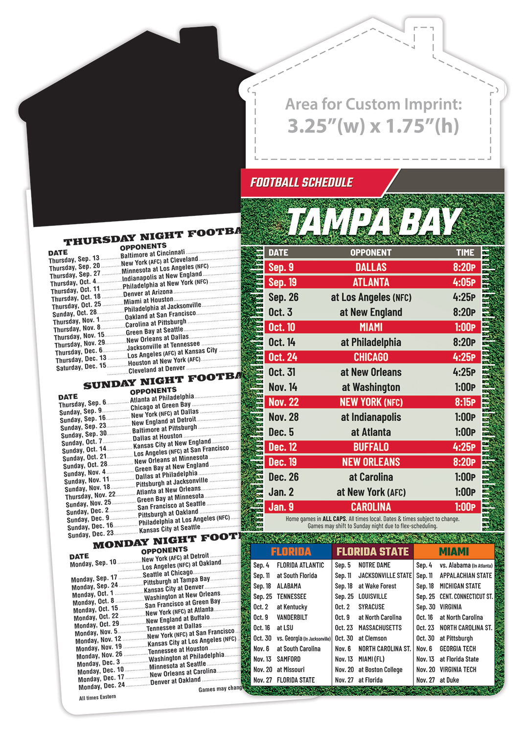 Magna-Card House Shape Magnet Football Schedules (3.5x9)