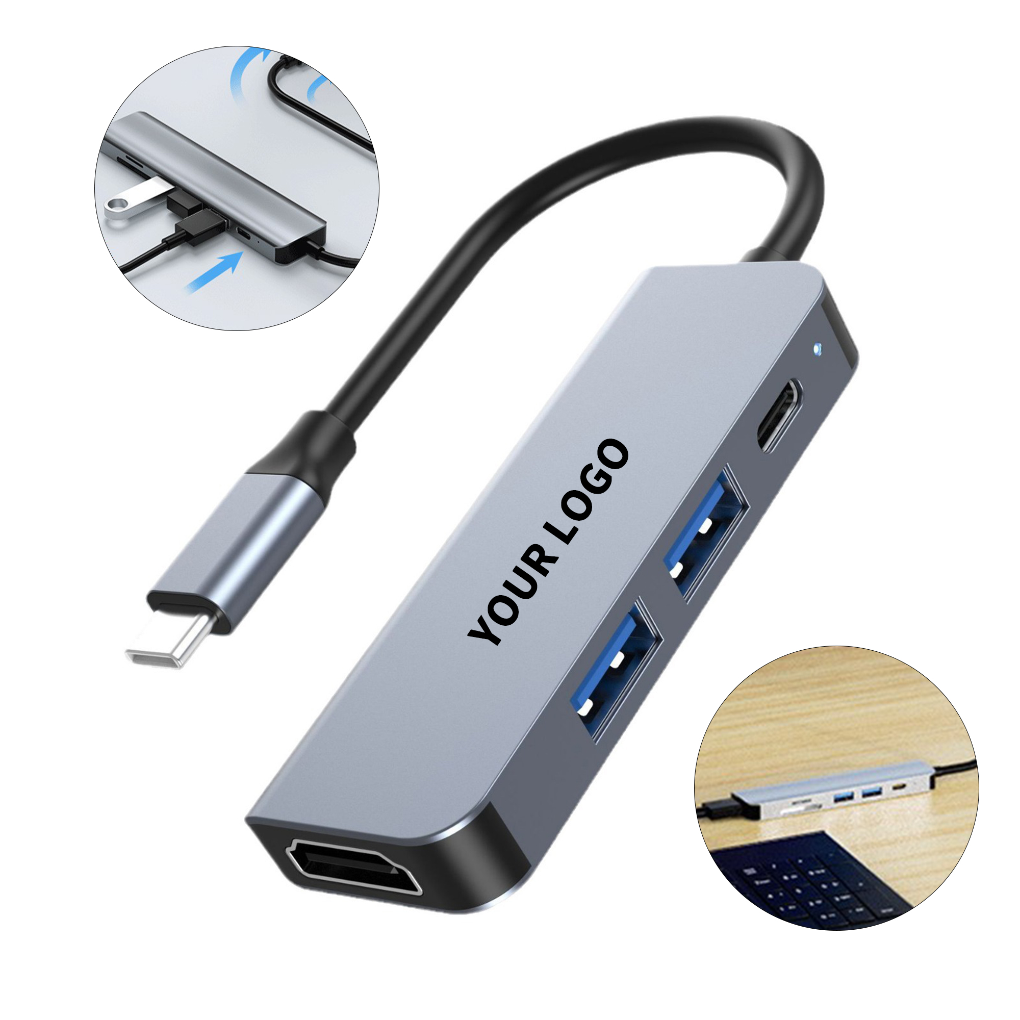 Universal Serial Bus Type C Hub Four In One Multi Port Adapter 3