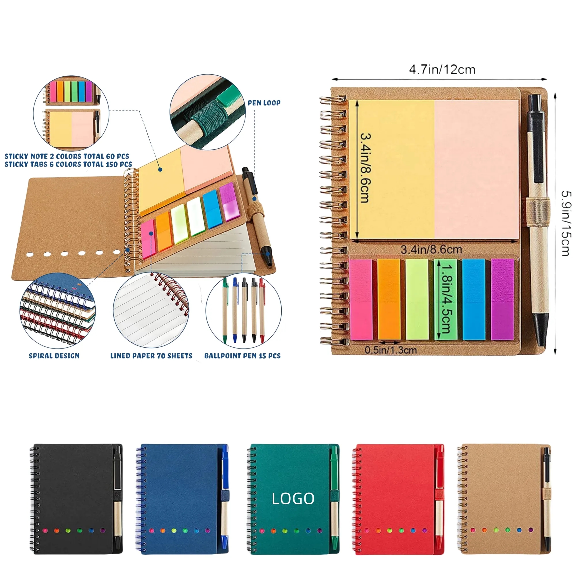 Colored Sticky Note Index Tab Spiral Notebook 7