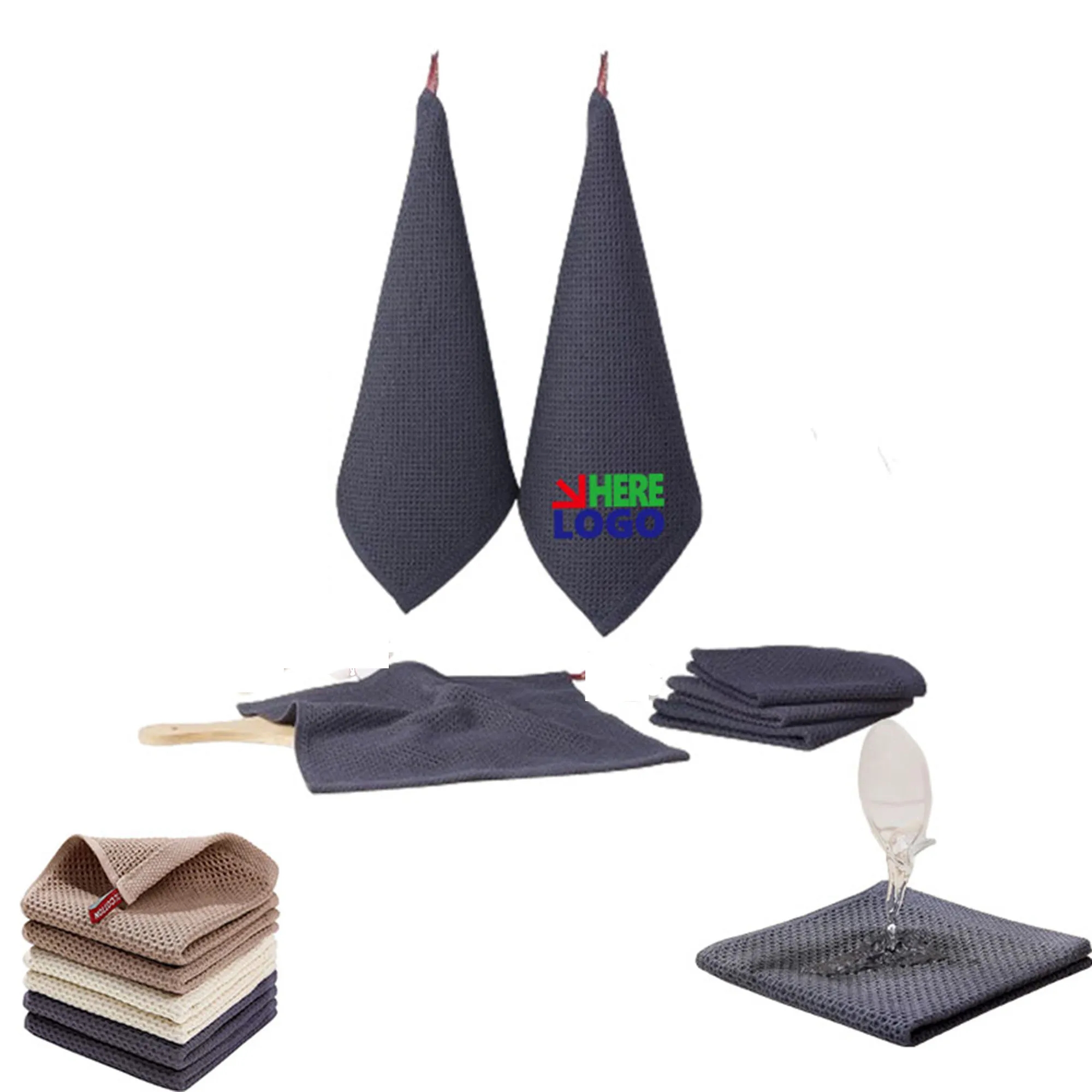 MOQ50 Reusable Cotton Waffle Weave Kitchen Dish Cloths 6