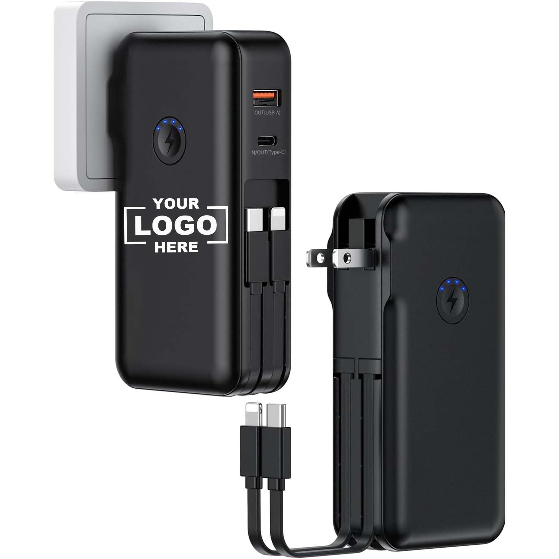 High-Capacity 3-in-1 Portable Power Bank with Built-in Cable and AC Plug 4