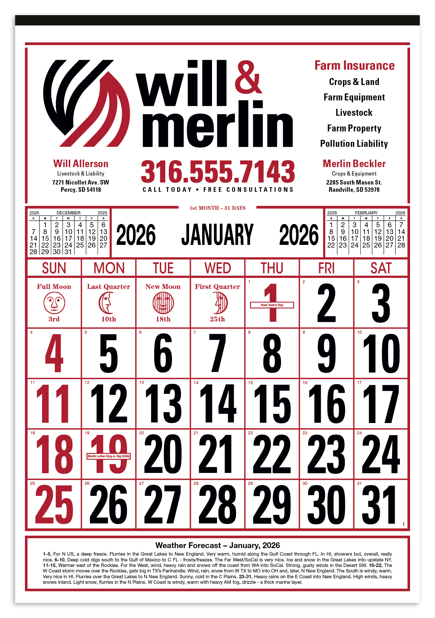 Skinner & Kennedy® Commercial 12-Sheet Calendar 10
