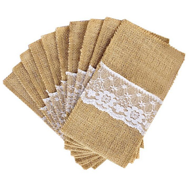 Natural Burlap Lace Cutlery Bag 6