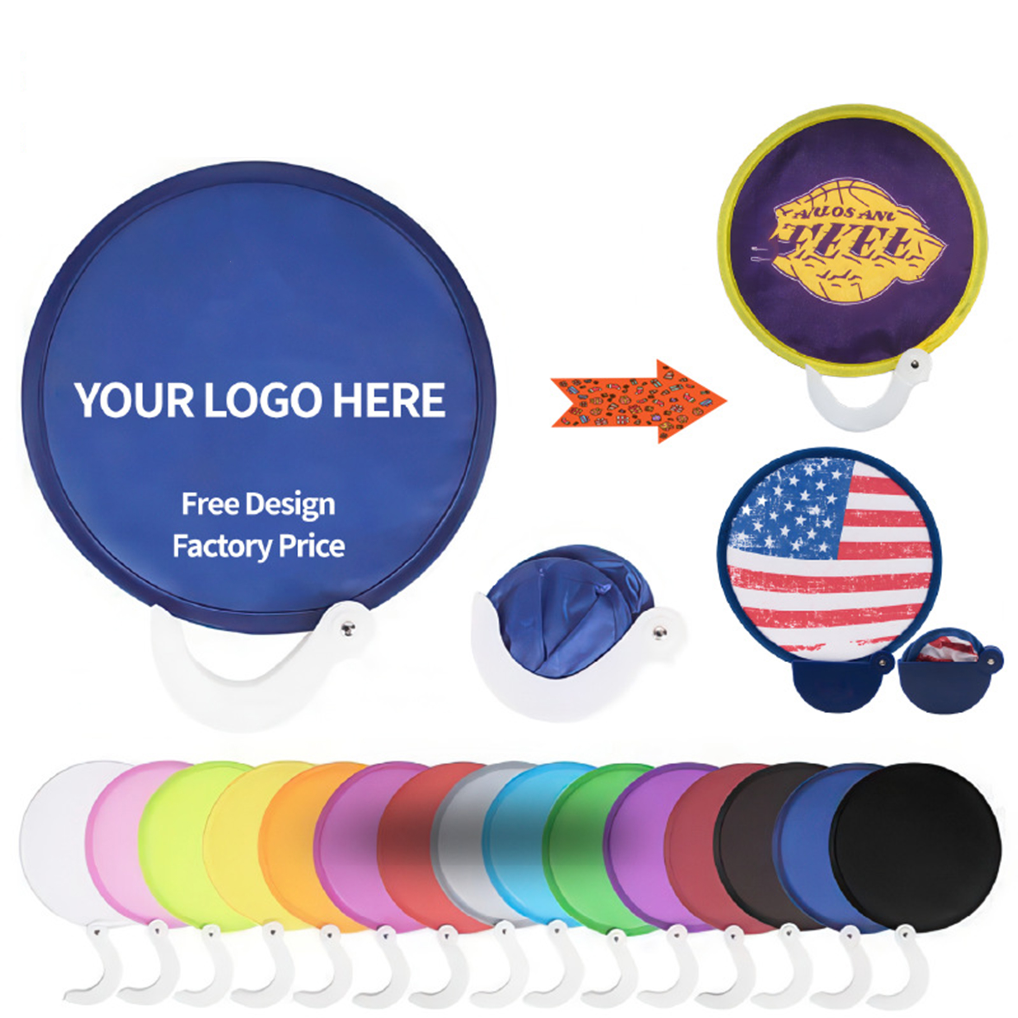 Folding Flyer Disc Round Hand Fan With Pouch 1