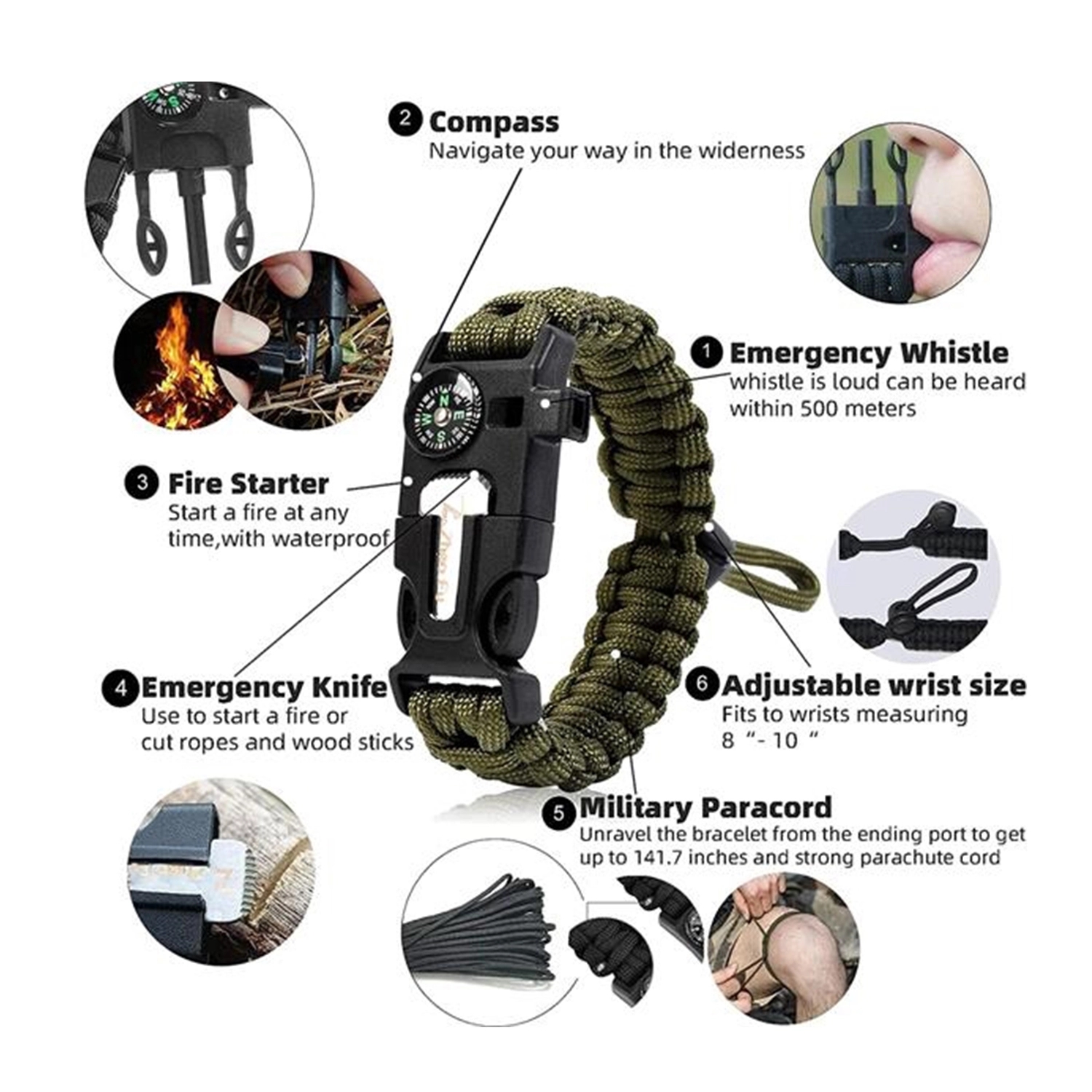 Multifunctional Paracord Survival Bracelet 5
