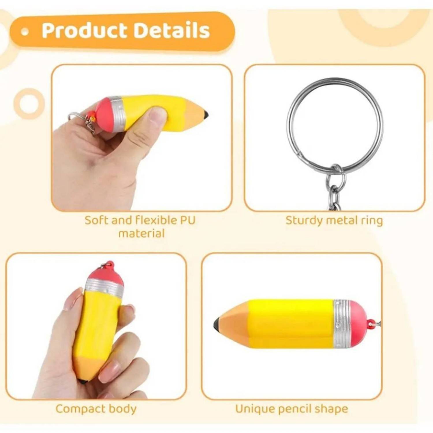 PU Foam Pencil Shape Stress Reliever Toy Keychain 4