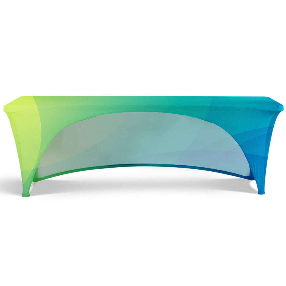 8' Fitted, 3 Sided Contour Stretch All-Over Imprint Table Cover 5