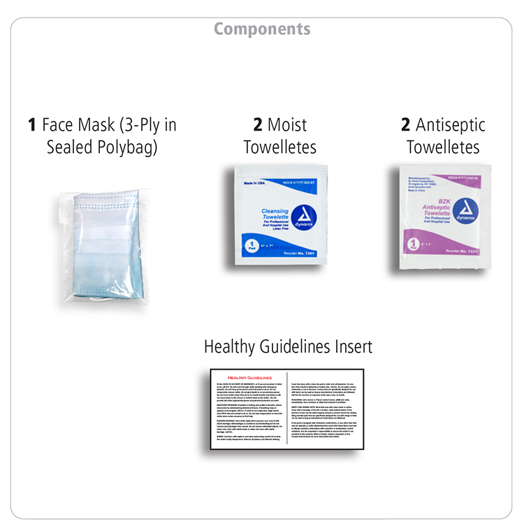 "Europa" 5 Piece Kit with 3-Ply Mask & Antiseptic Wipes in Zipper Pouch 29