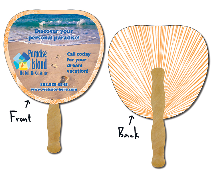 Hand Fan - 8.875x8.375 Palm/Leaf Shaped Laminated - 14 pt. 3