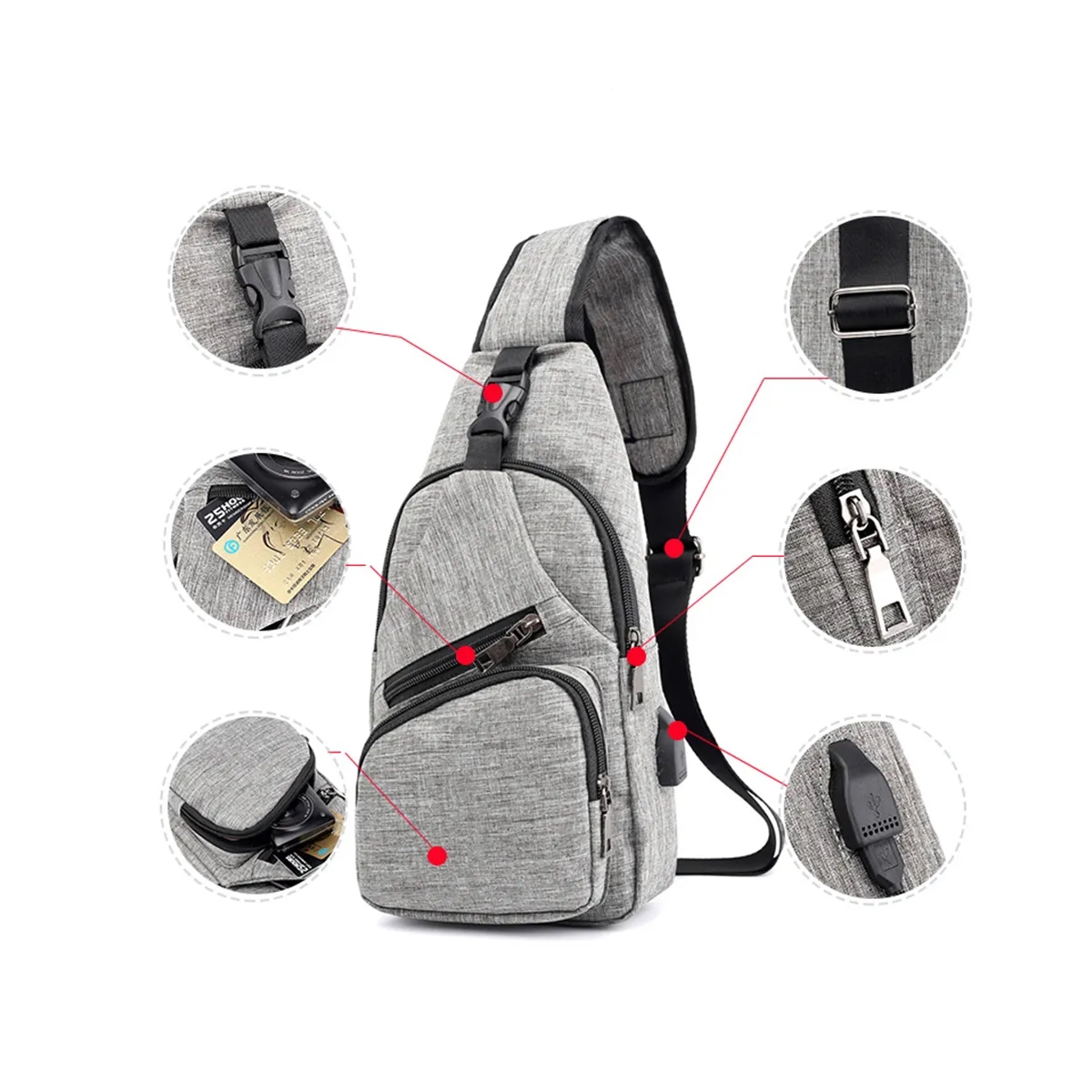 Versatile USB Charging Crossbody Sling Bag For Travel Sport 4
