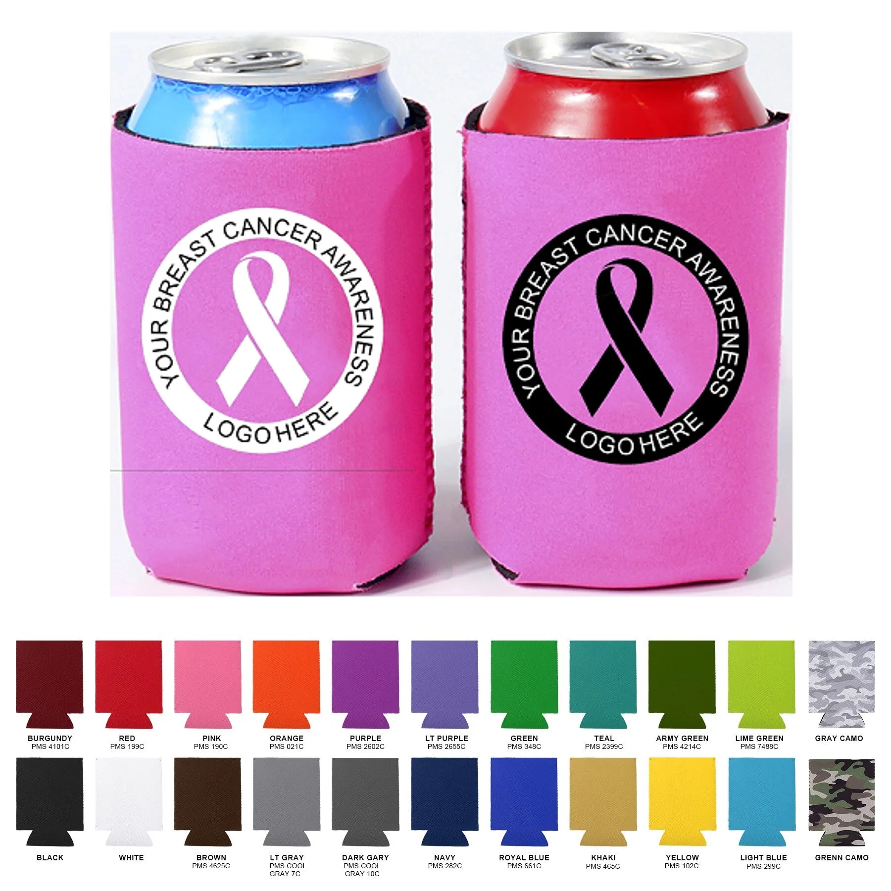 Breast Cancer Awareness Neoprene Can Coolers, custom can cooler with logo imprint 7