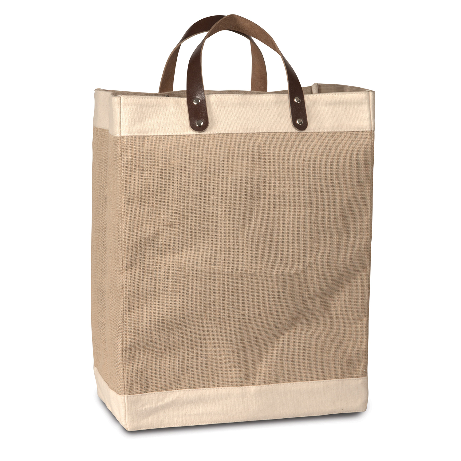 Laminated Jute Bag w/ Faux Leather Handles 2