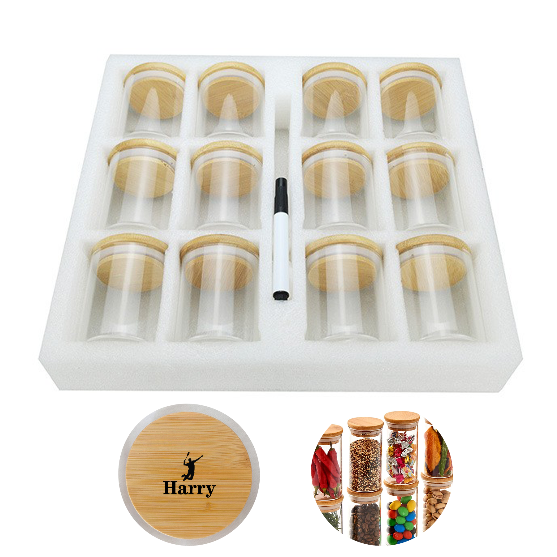 6oz Small Air Tight Storage Containers with Natural Bamboo 1