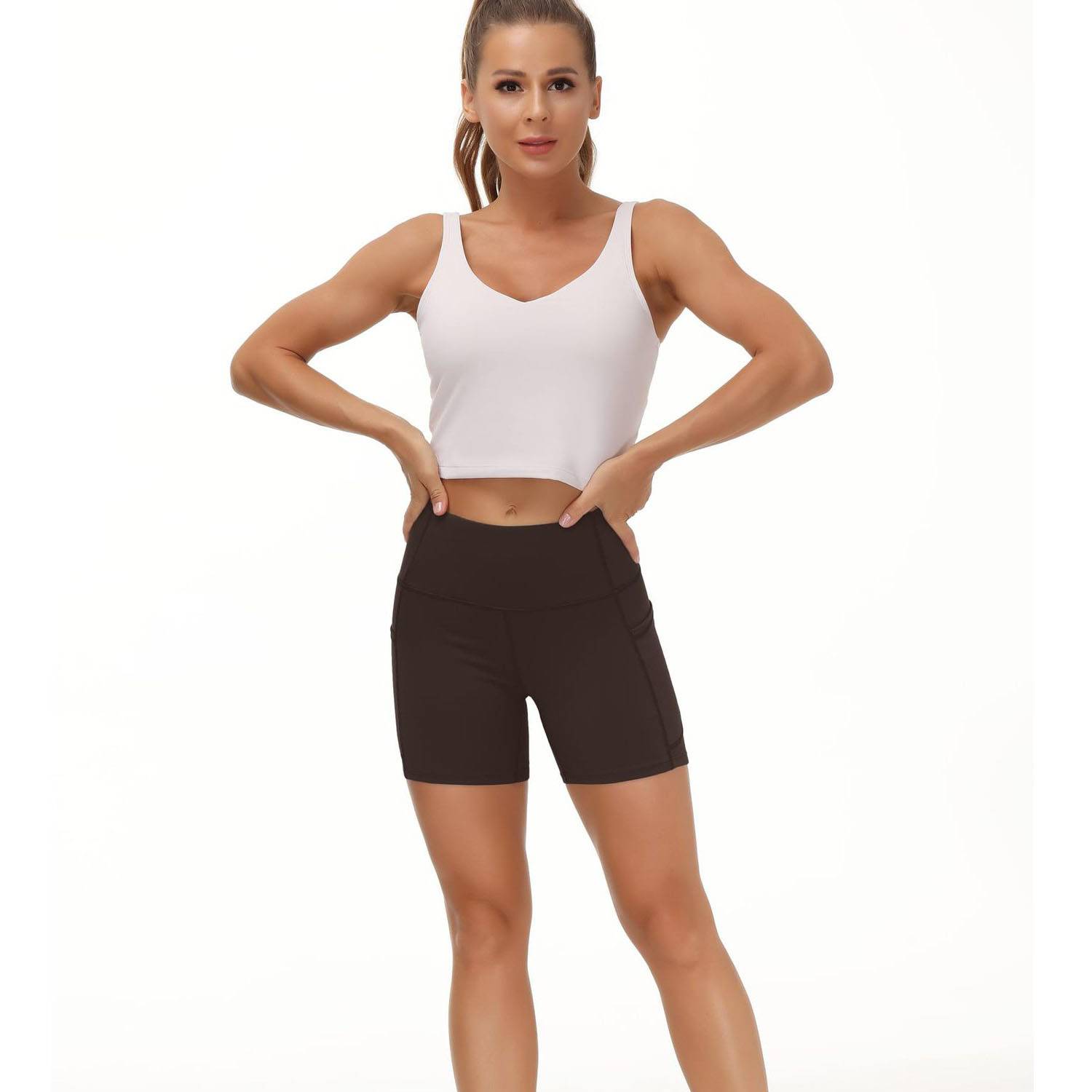 High Waist Breathable Polyester Workout Shorts w/ Pockets 16