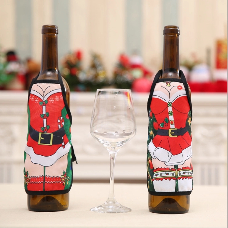 Christmas Apron Wine Bottle Cover Set 4