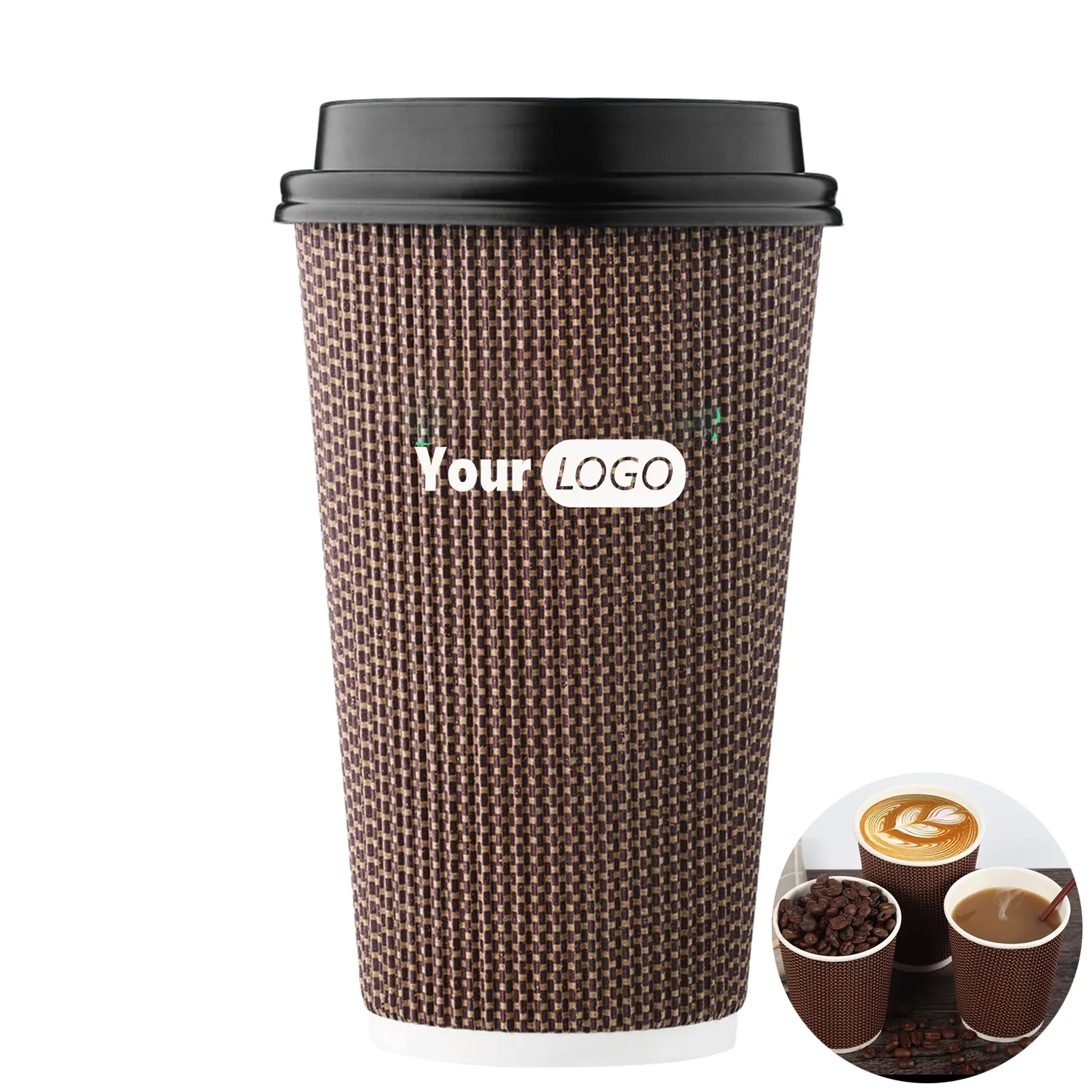 Disposable Double-Wall Paper Drinks Cup With Lids 2