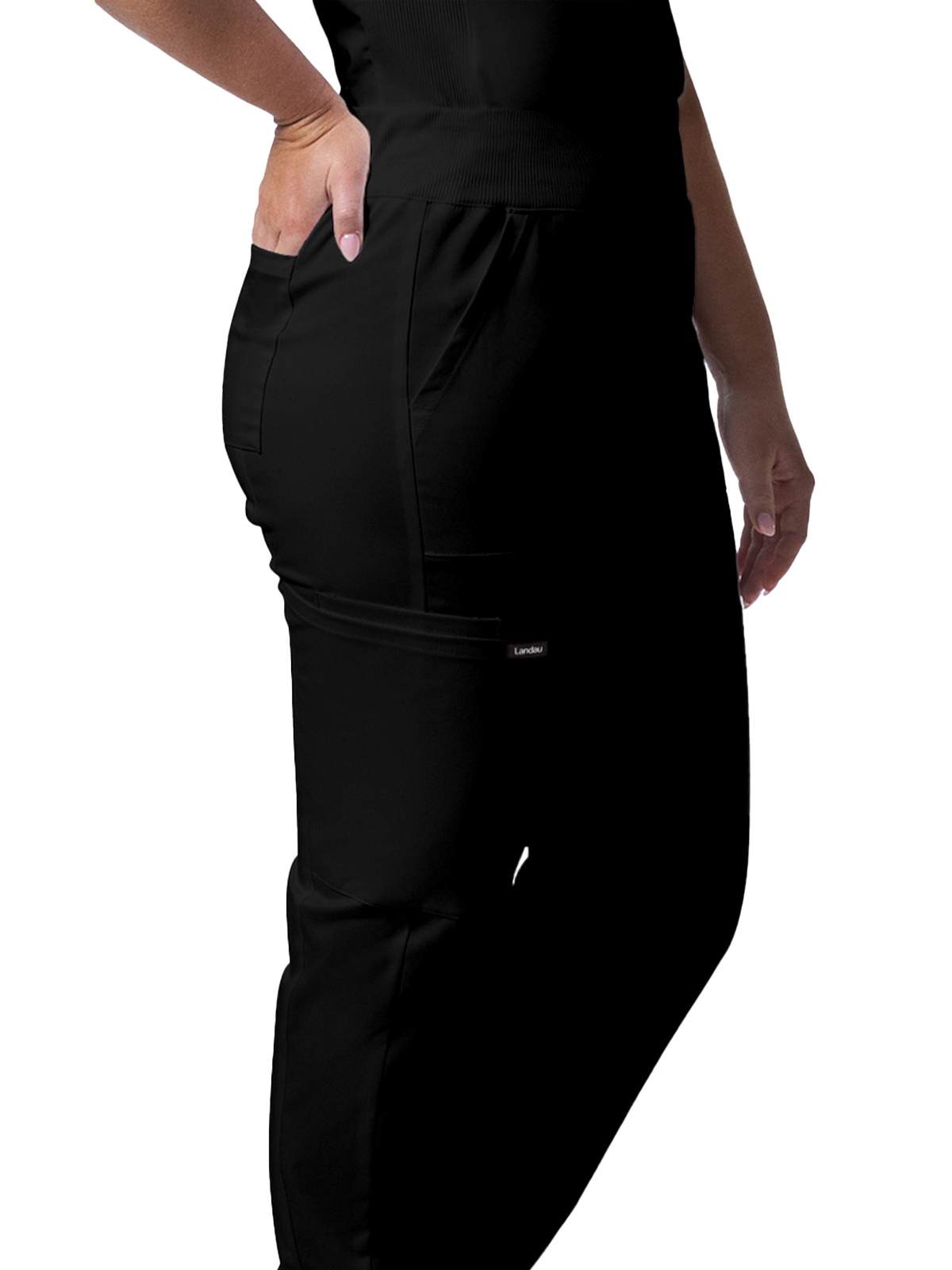 Landau - ProFlex - Women's Five-Pocket Mid-Rise Rib-Knit Elastic Waist Straight Leg Pant 26