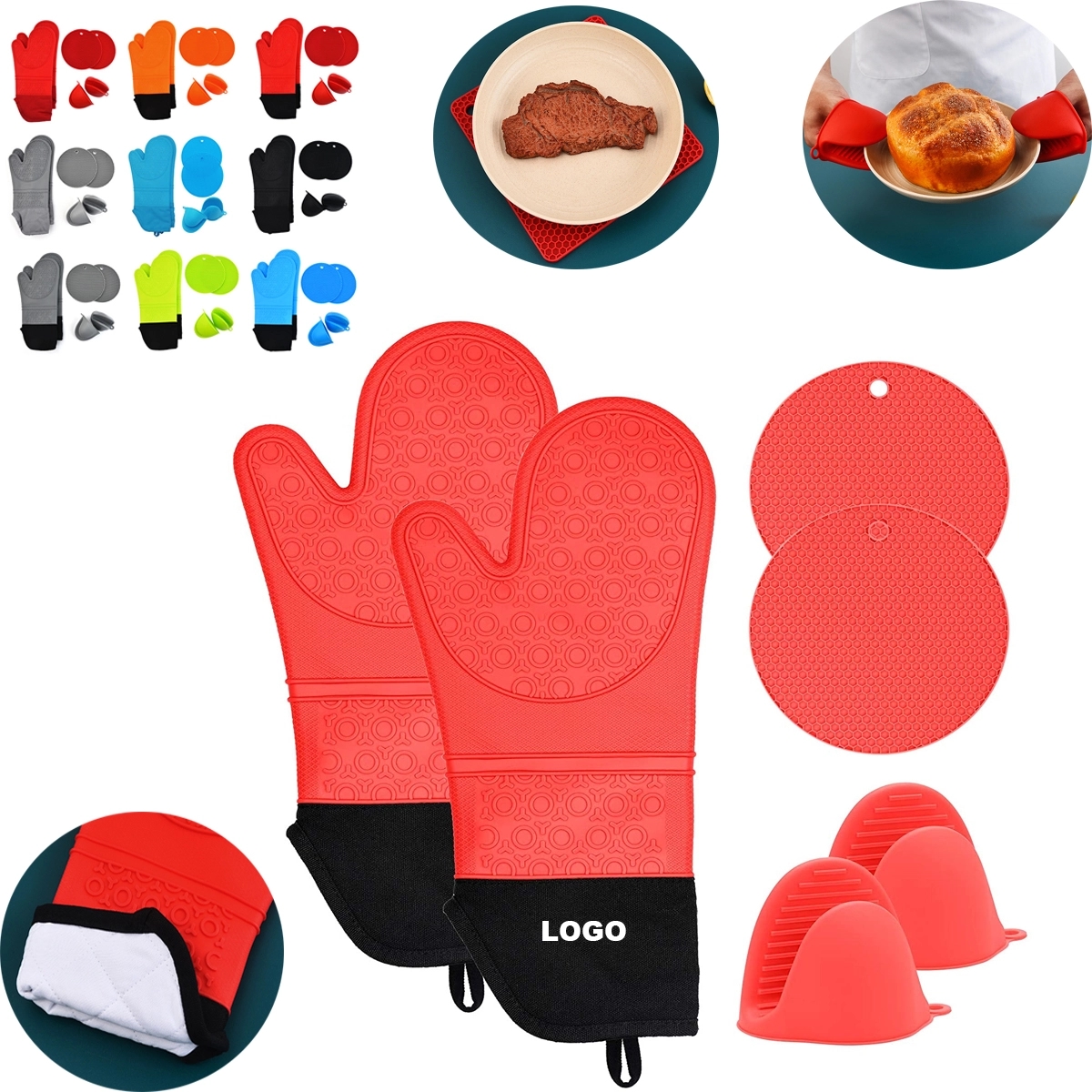 Silicone Oven Mitts And Pot Holders Set 2