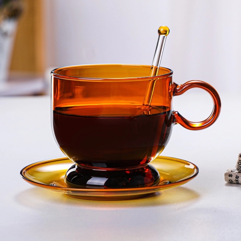 Custom 12 OZ. Glass Tea Cup Coffee Mug with Saucer Set 11