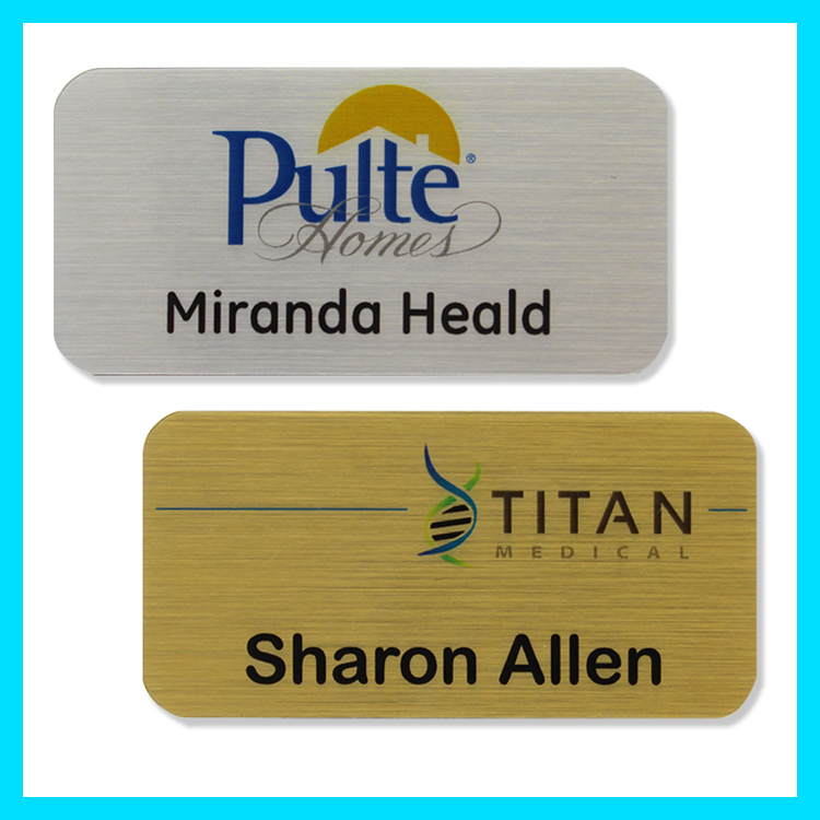 The Zeus full color metallic plastic name badge 1.5"x3" 3