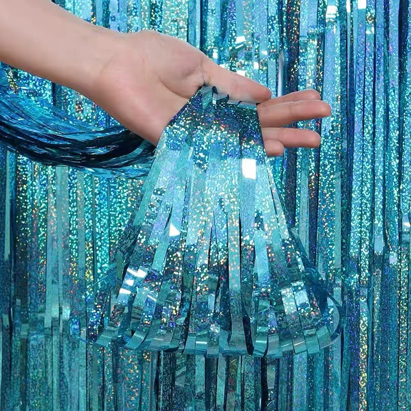 Party Backdrop Christmas Decorations Foil Fringe Backdrop Curtains 9
