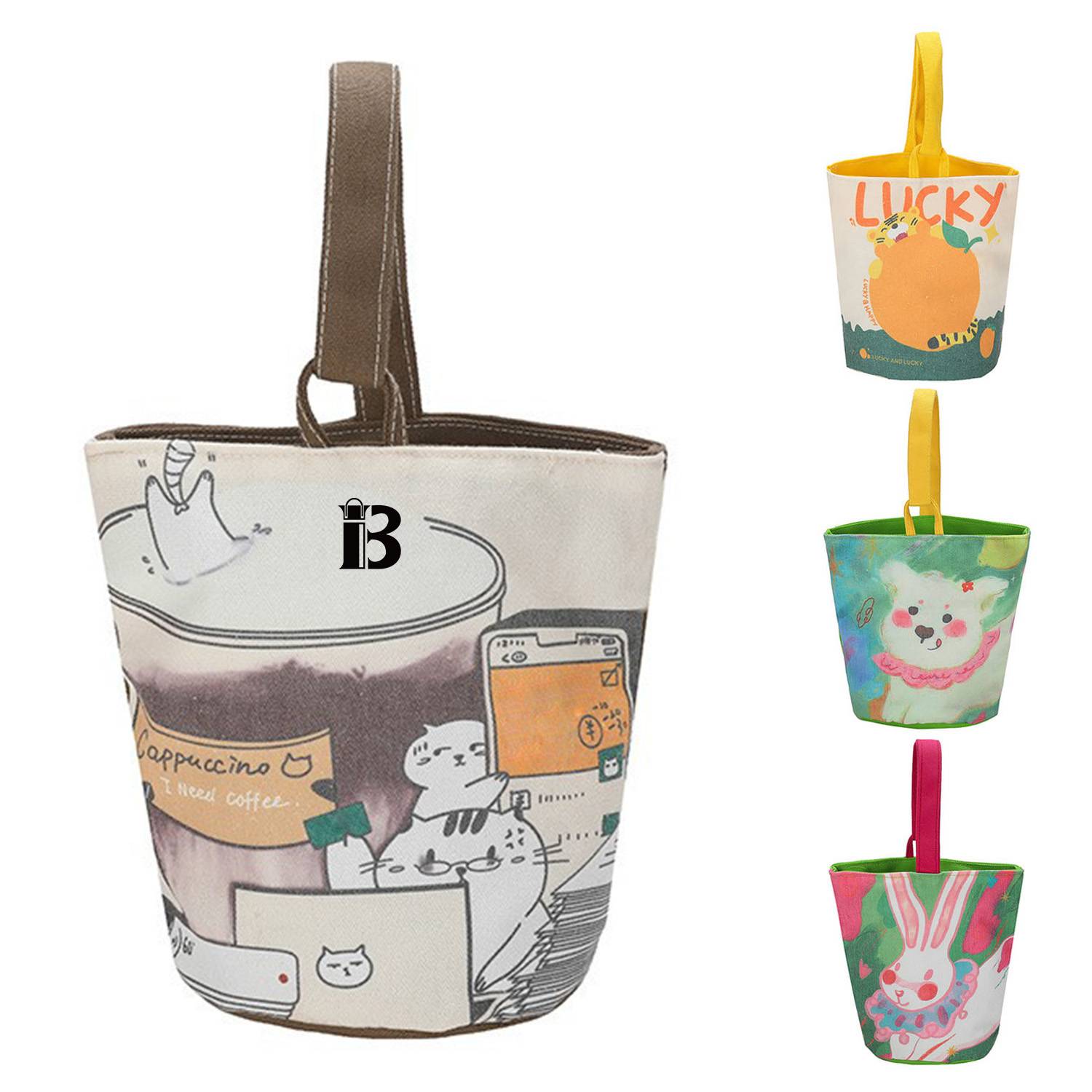 Canvas oil painting bucket bag, custom tote bag with logo imprint 7