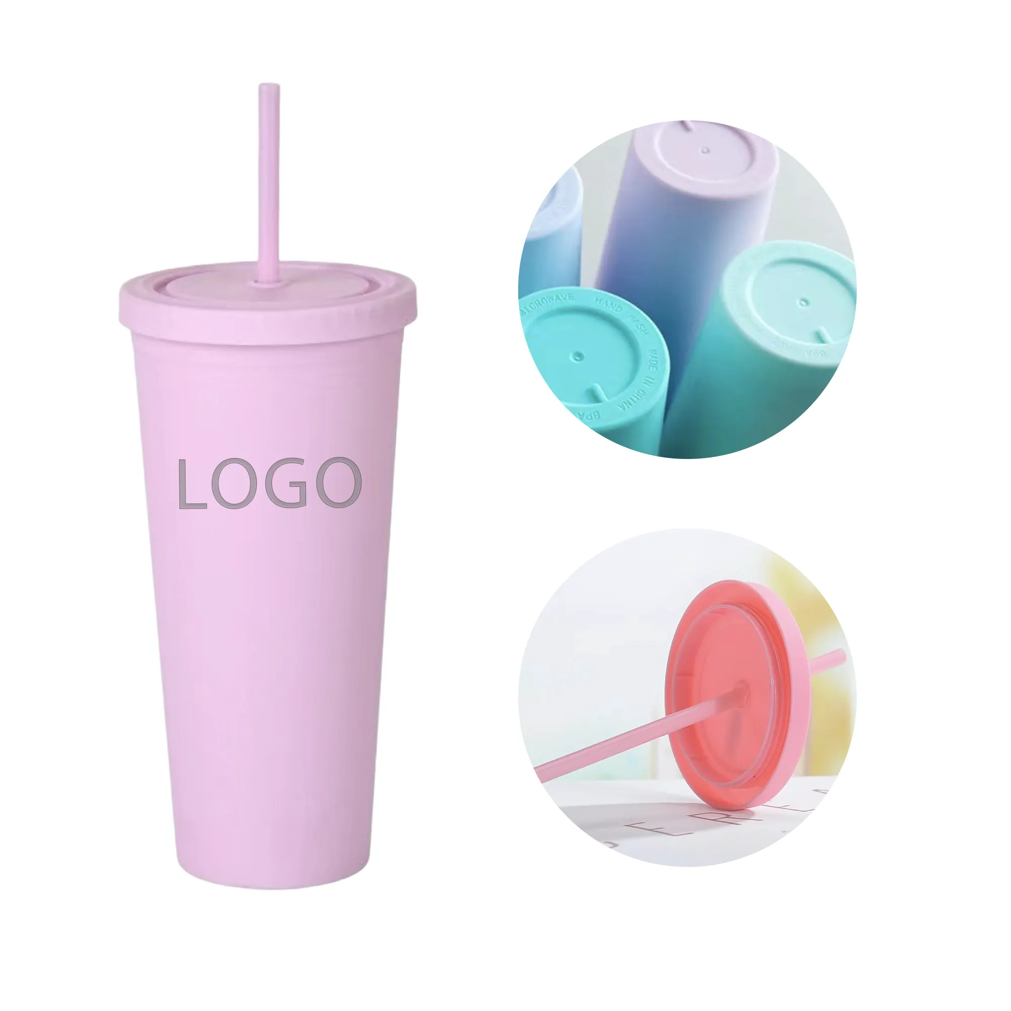 MOQ 50 Pcs 24oz Plastic Straw Cup 2