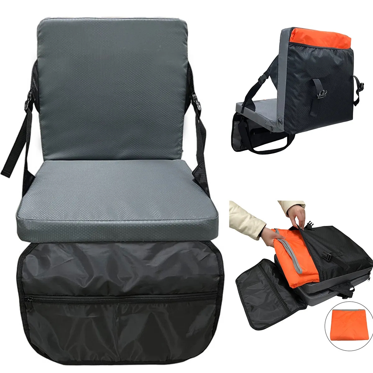 Stadium Outdoor Folding Seat Cushion W/ Backrest Blanket 3