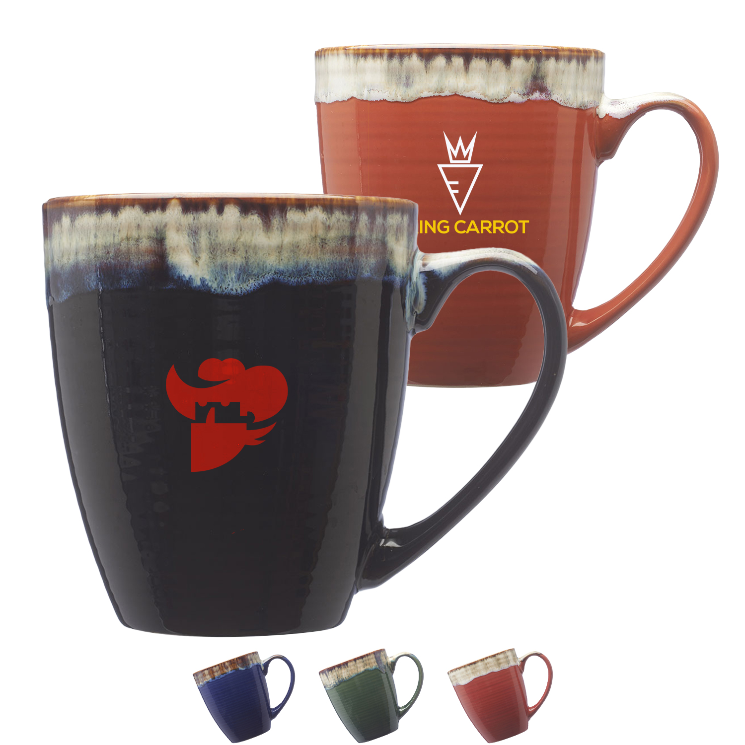 Glossy Ceramic Coffee Mug w/ Drip Glaze Rim 17 oz. Mugs 2