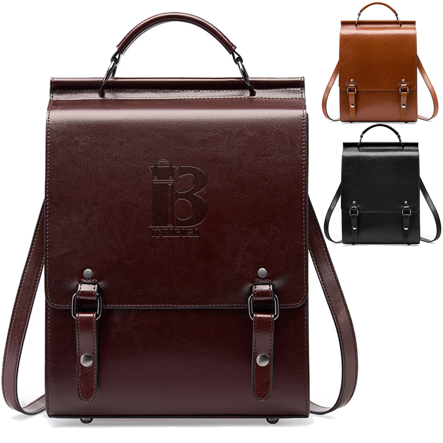 Genuine Leather Ladies Vintage Large Black College Backpacks 8