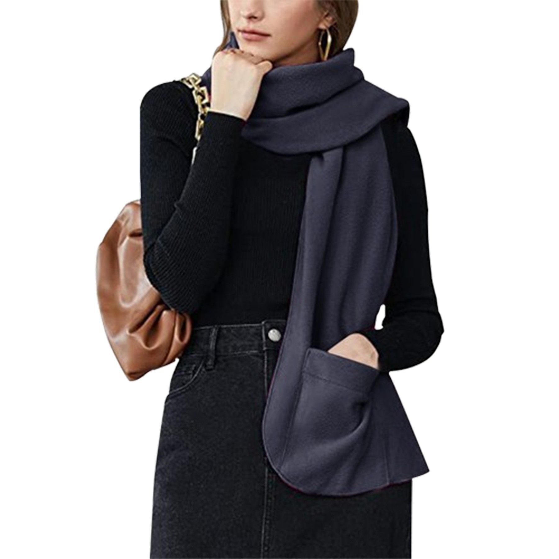 Single Layer Fleece Warm Scarf With Gloves 10