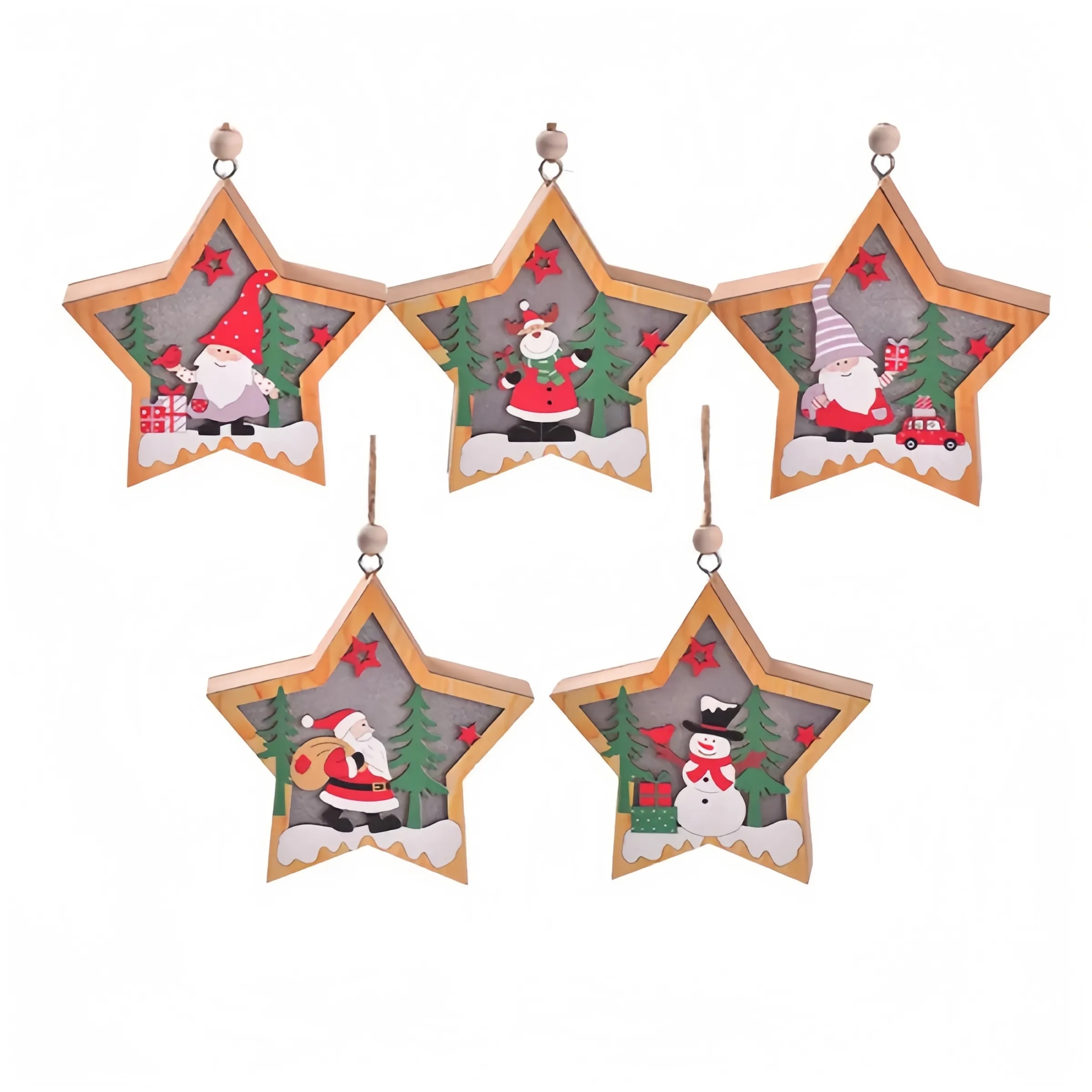 Christmas Ornaments LED Wood Star Round Luminous 5