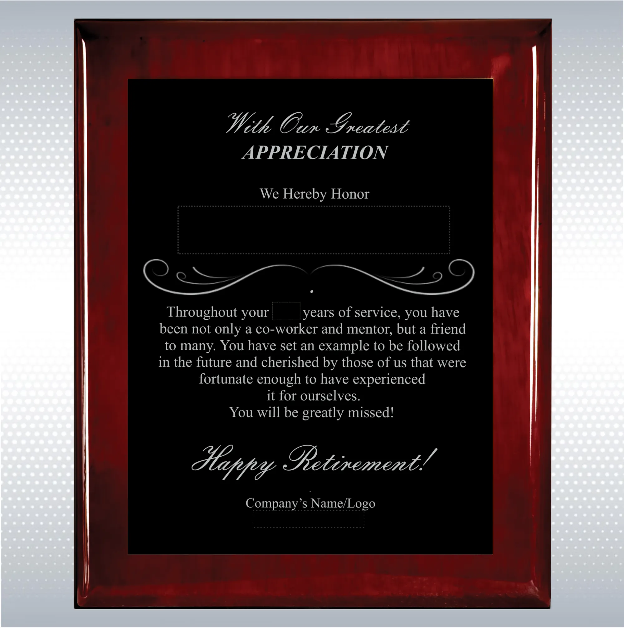 Rosewood Piano Finish Wood Plaque Retirement Gift Award 8