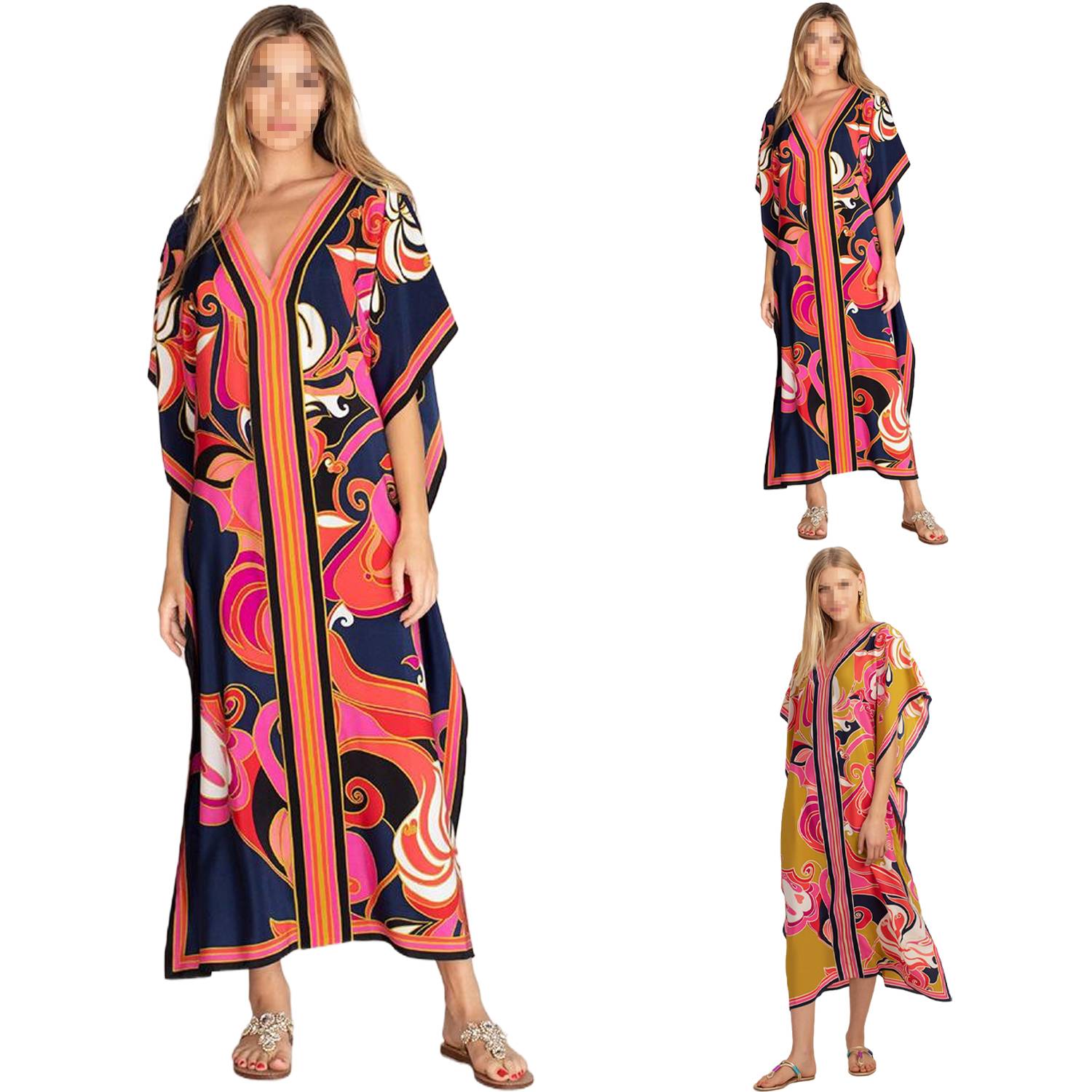 Women Printed Maxi Beach Cover Up Dress 7