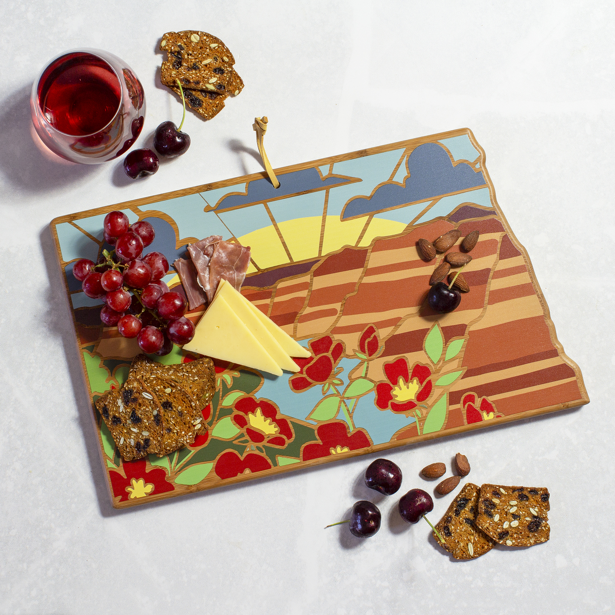 North Dakota State Shaped Serving and Cutting Board with Artwork by Summer Stokes 7
