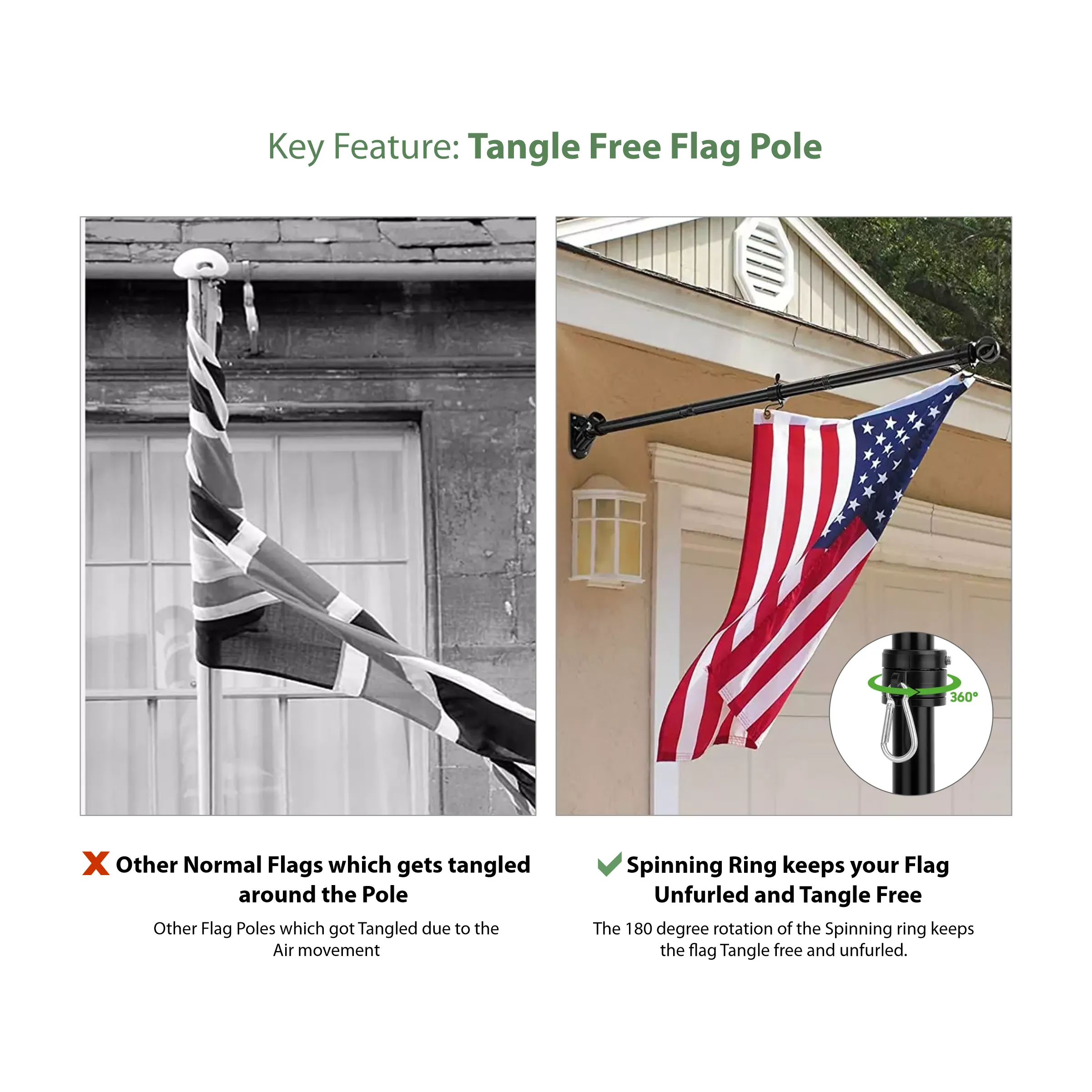 2' - 8' Flagpole with Rotating Clips Kit - Black/White 6