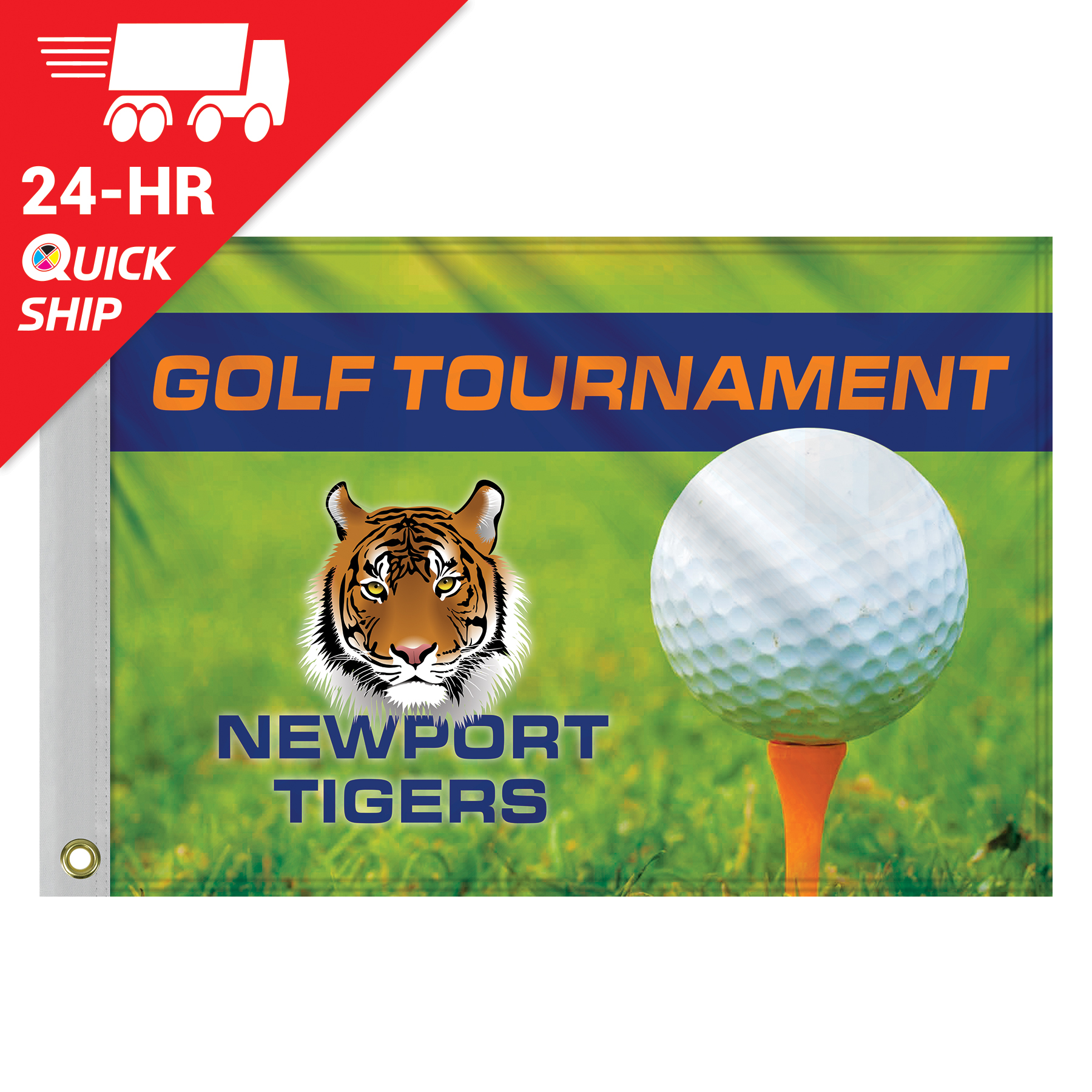 24 - Hour 14" x 20" Custom Single Reverse Knitted Polyester Golf Flag with Heading & Grommets 4