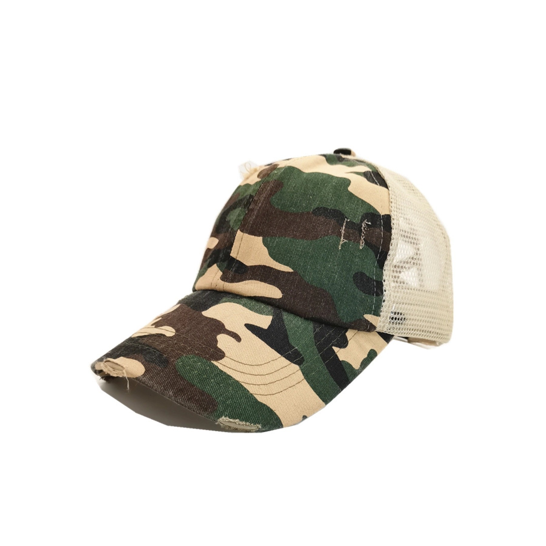 Leather Patch Distressed Ponytail Trucker Cap 10