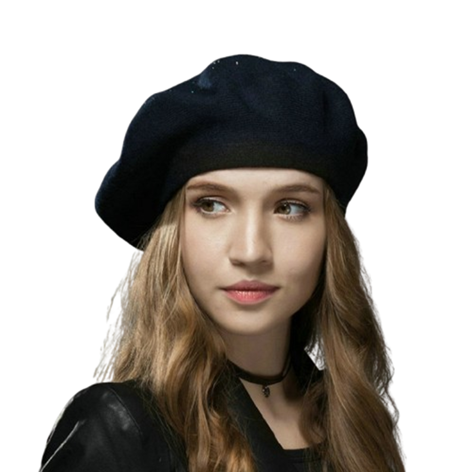 Round Crown Wool Beret Hat w/ Rhinestone Detailing 12