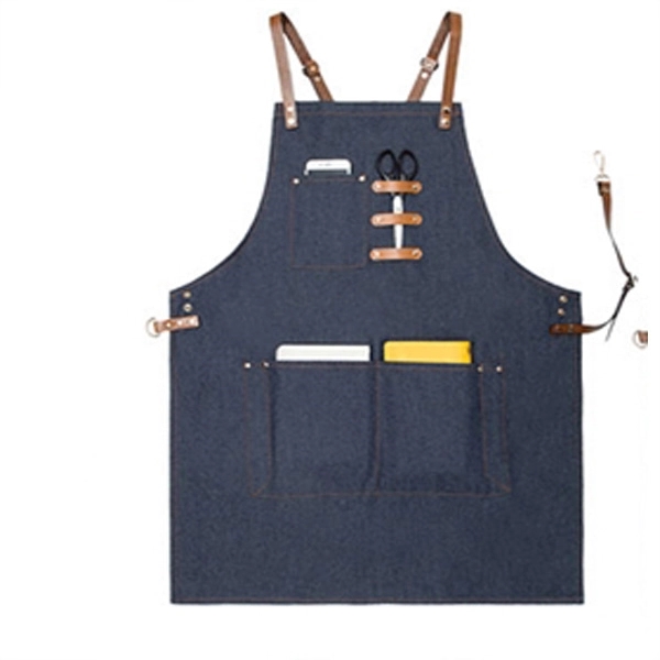 Premium Denim Apron with Cross-back Leather Straps 3