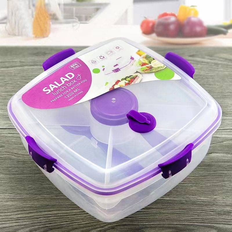Transparent Plastic Salad Container w/ Utensils 12