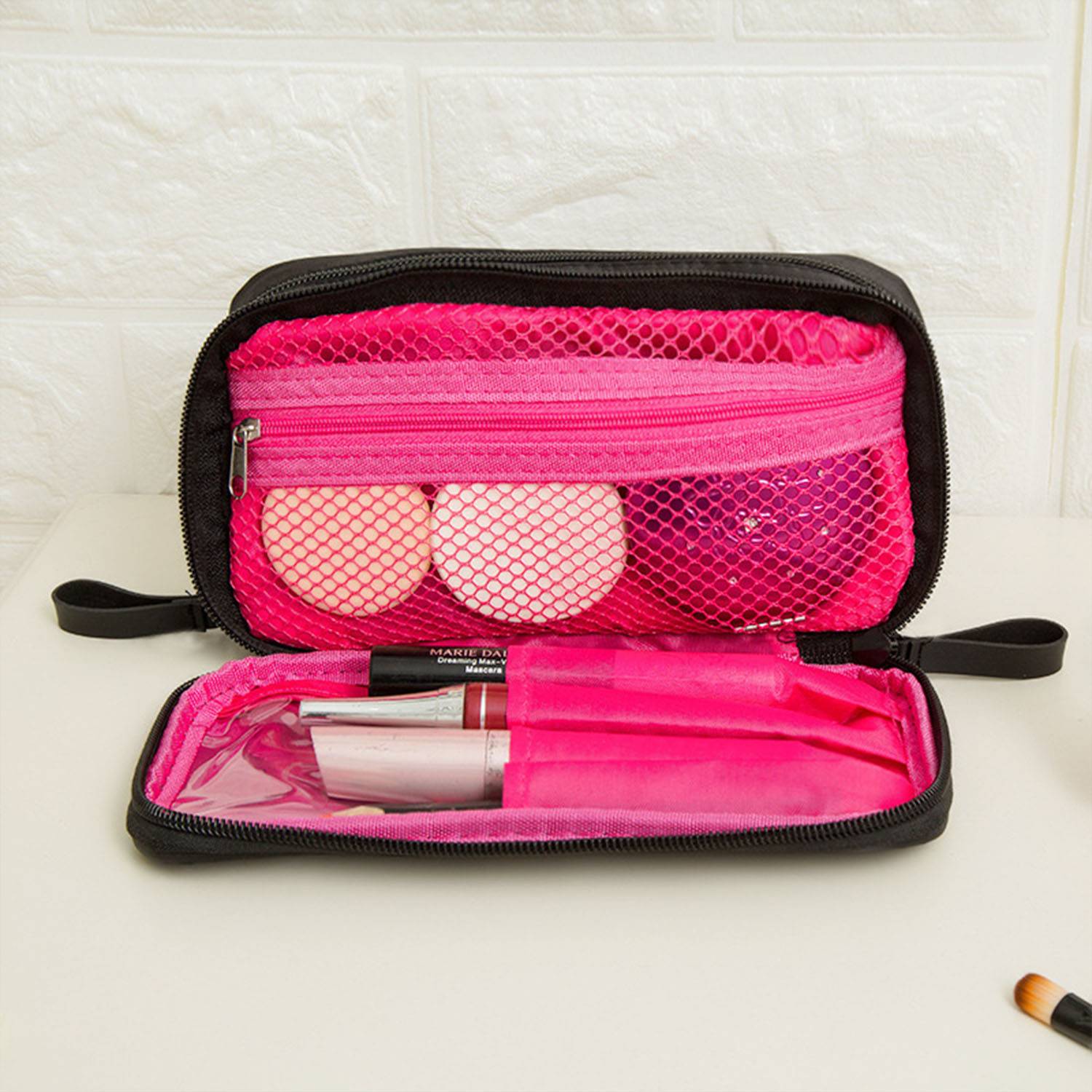 Nylon travel portable cosmetic bag with double zipper 4