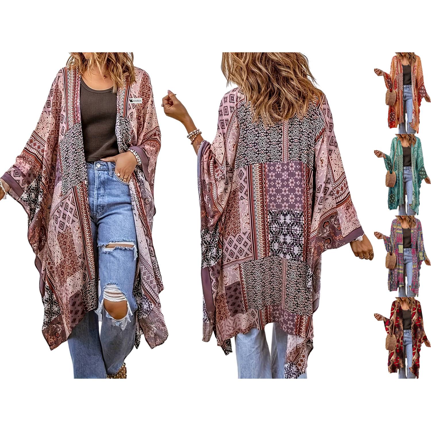 Women Lightweight Long Beach Cardigan Cover-up 2