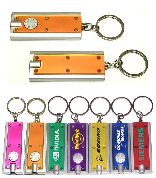 Slim rectangular flash light with swivel key chain, orange
