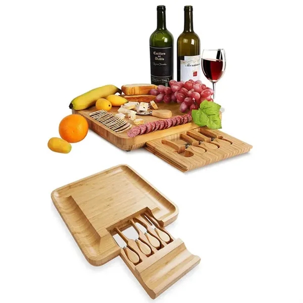 Bamboo Cheese Board & Cutlery Set with Slide-Out Drawer 1