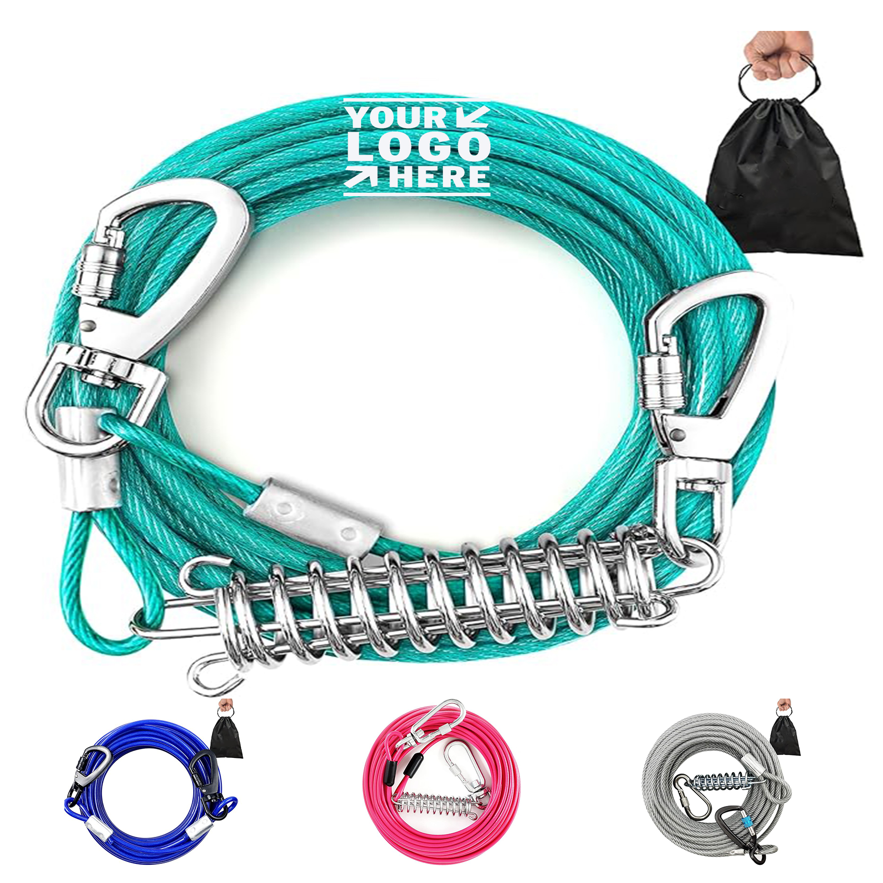 Up To 125lbs Heavy Duty Dog Tie Out Cable Yard Chew Proof 50FT Lead 2