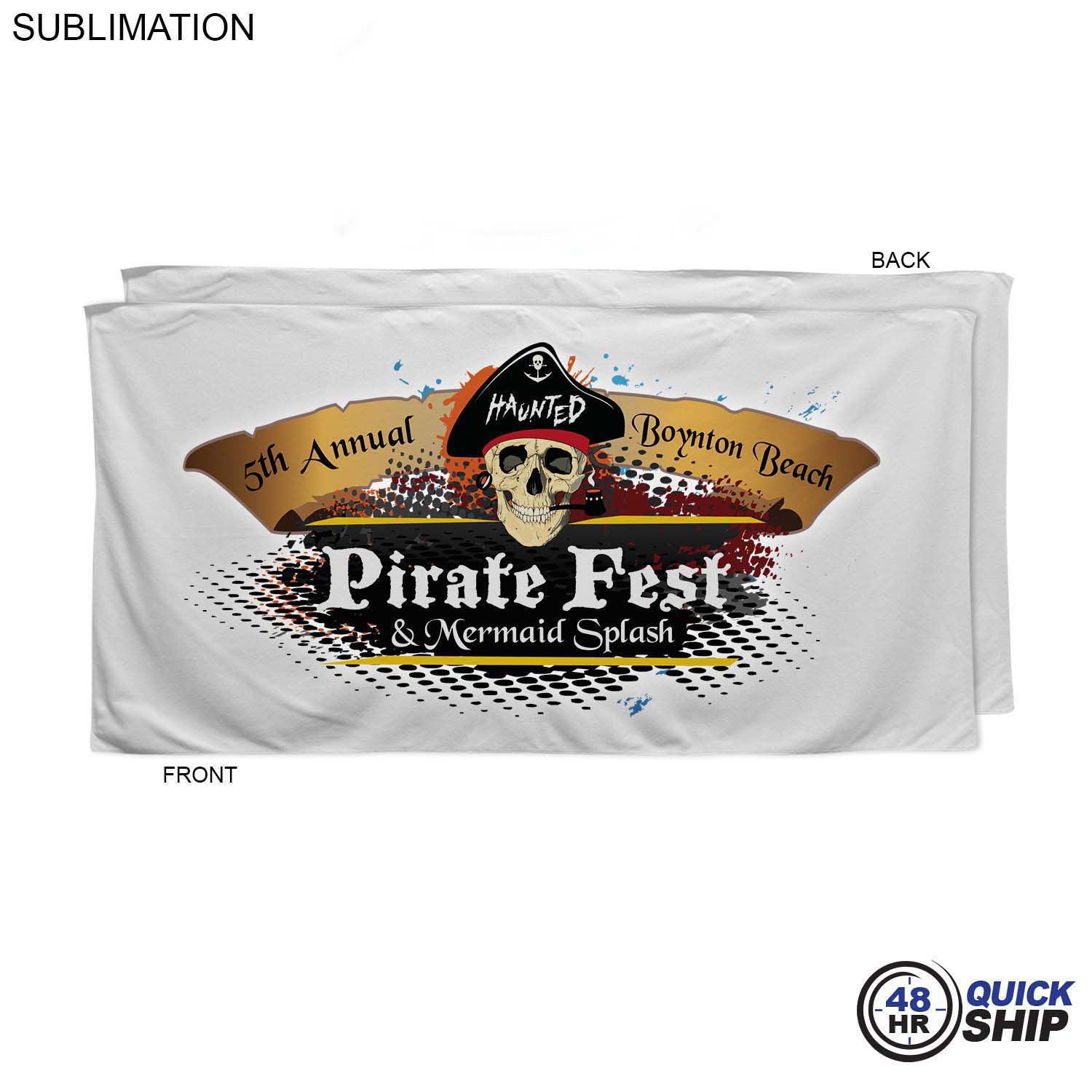 48Hr Quick Ship -Absorbent Microfiber Dri-Lite Terry White Beach Towel, 30x60, Sublimated full color 16